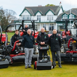 Neil Hogg, course manager at Bruntsfield Links, is pictured centre, with the club’s CEO Dougie Cleeton on the right and Reesink’s Stuart Tait.