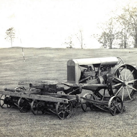 Prototype of the first motorised fairway mower at Minikahda Club in Minneapolis in 1919.