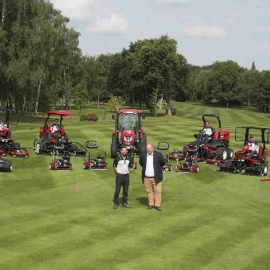 Course manager Luke Dennis, left, with Reesink’s Jon Lewis and the club’s new reliable Toro fleet.