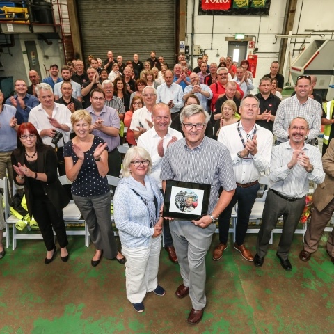 Lely Turfcare wishes Graham, standing in front with wife Debbie, a happy retirement.