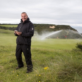 Deputy greenskeeper Dean Thomas using Toro irrigation at Pennard Golf Club.