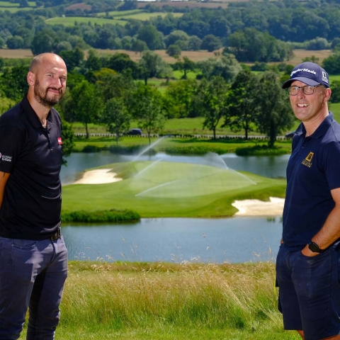 JCB Golf and Country Club’s Rob Brinkley, right, with Reesink’s Cevan Edwards.