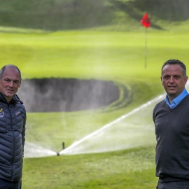 Course manager Paul Harris, left, with Reesink's Rob Jackson.