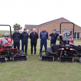 Westridge’s course manager Paul Jenkins, second from right, with club owner, Mark Wright, centre, and members of the greenkeeping team.