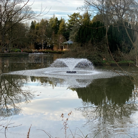 One of South Park’s new 1HP Sunburst aerating fountains from Otterbine.