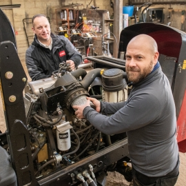 Chris Barnard from Littlestone Golf Club (right) and Peter Biddlecombe from Reesink, working on the Groundsmaster 4500-D.