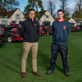 Richard Hitchman, headgreenkeeper, right, and Liam Linehan with club's Toro fleet.